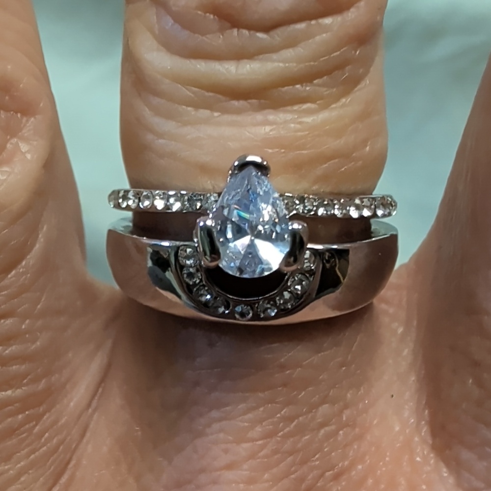 Spectacular Silver CZ Horseshoe And Pear Shaped Diamond Simulant Rings